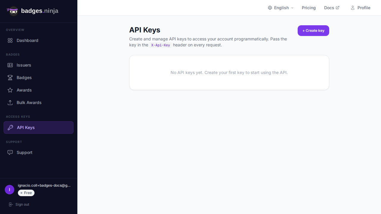 API kľúče — prázdny stav