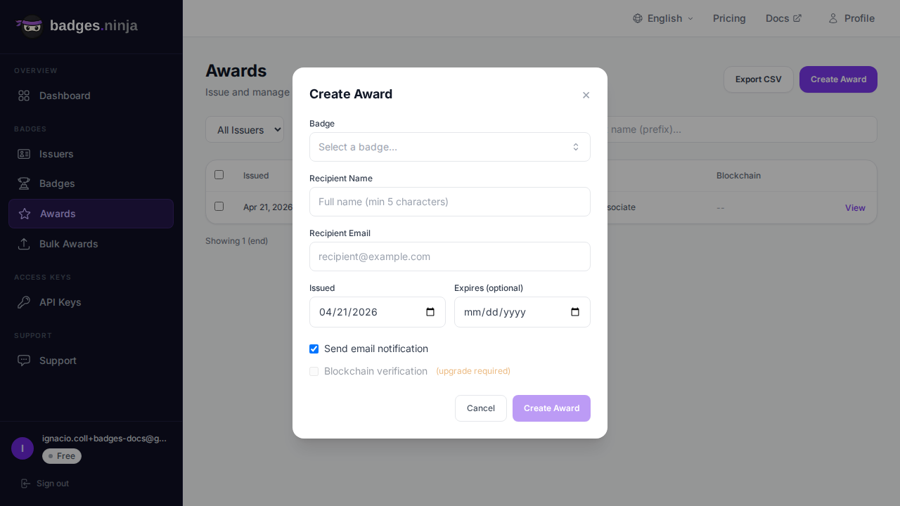 Formulier voor nieuwe uitreiking
