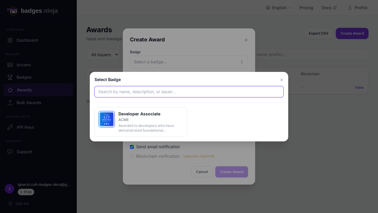 Overlay van de badge-kiezer