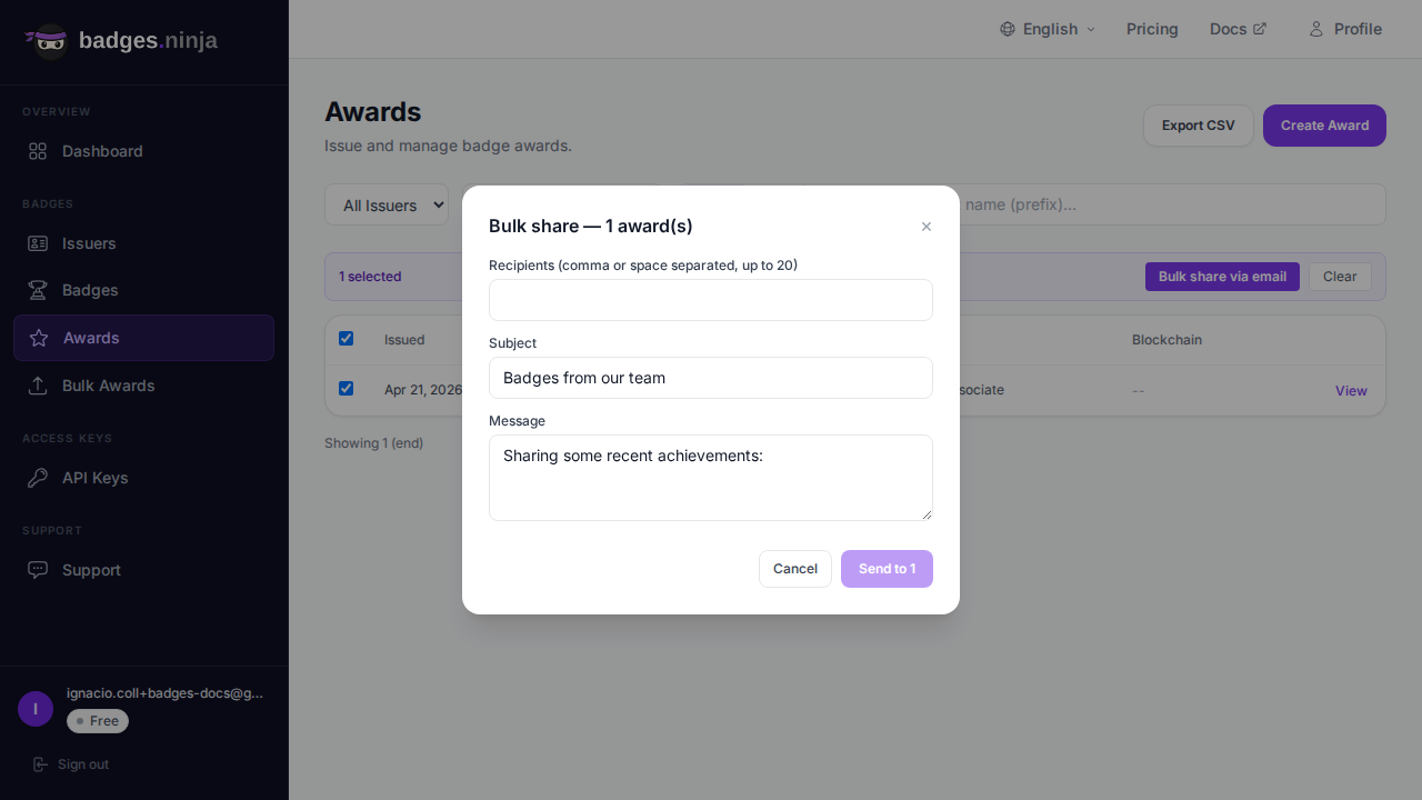Venster In bulk delen met meerdere ontvangers