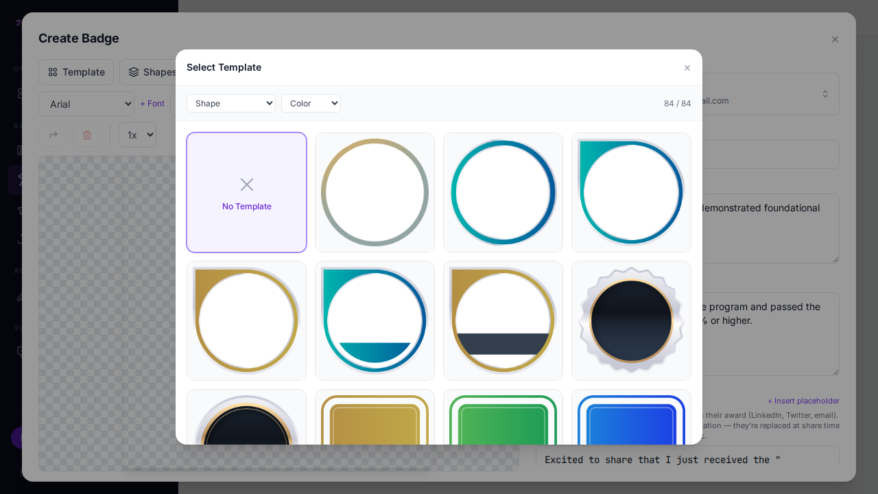 Skabelonvælger med form- og farvefiltre