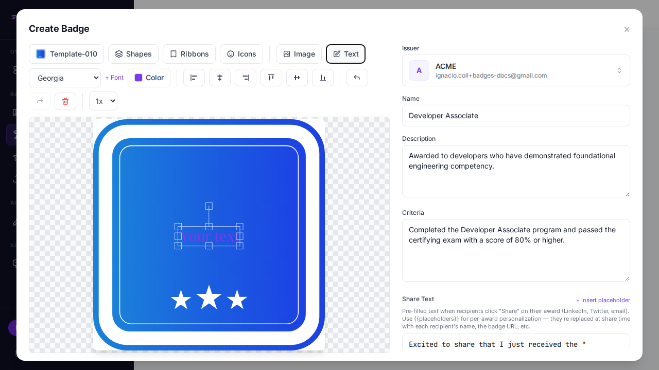 Tekst skiftet fra Arial til Georgia — serif-skrifttype anvendt på valgt tekst