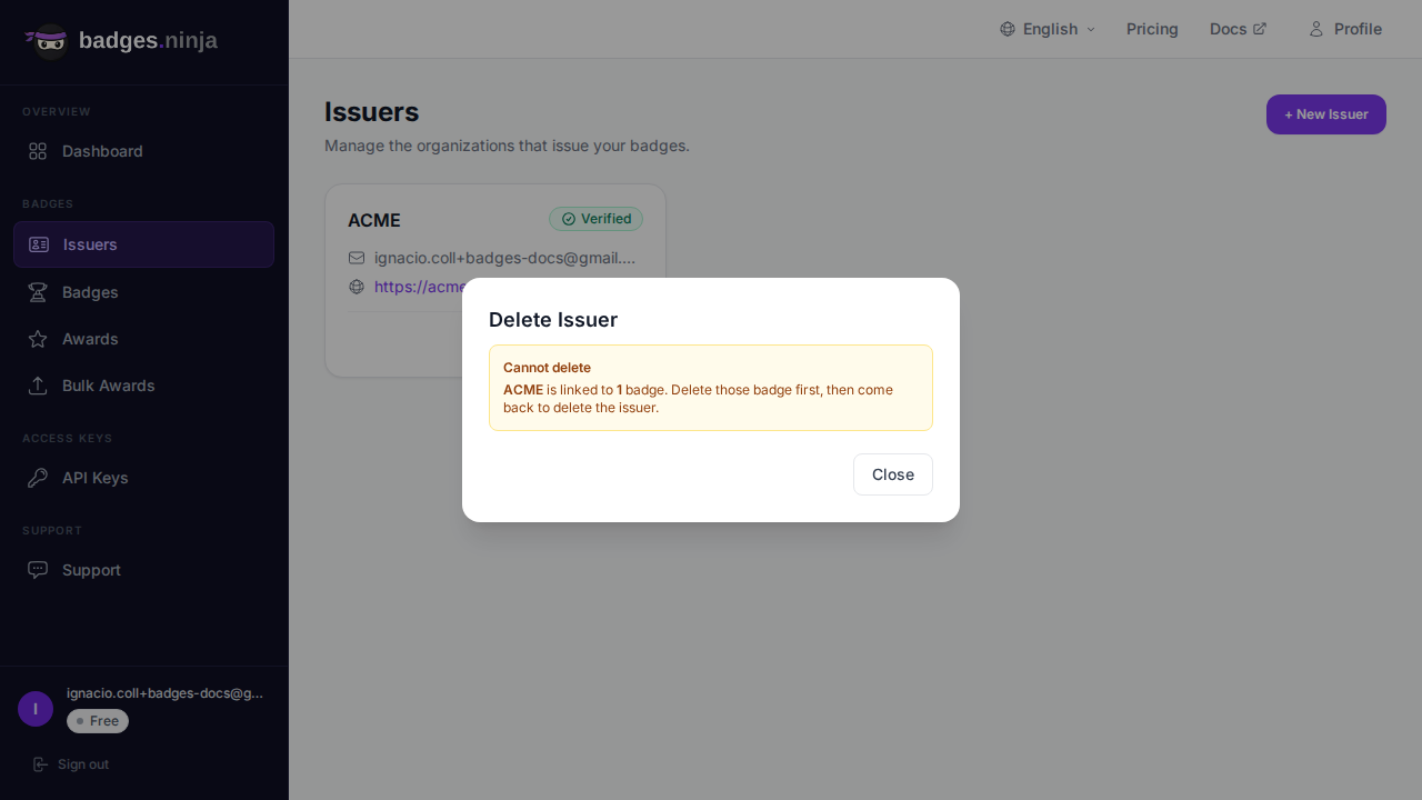 Ištrynimas užblokuotas — išdavėjas turi susietų ženklelių