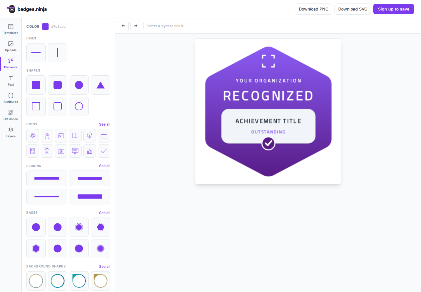 The Elements library in the public designer