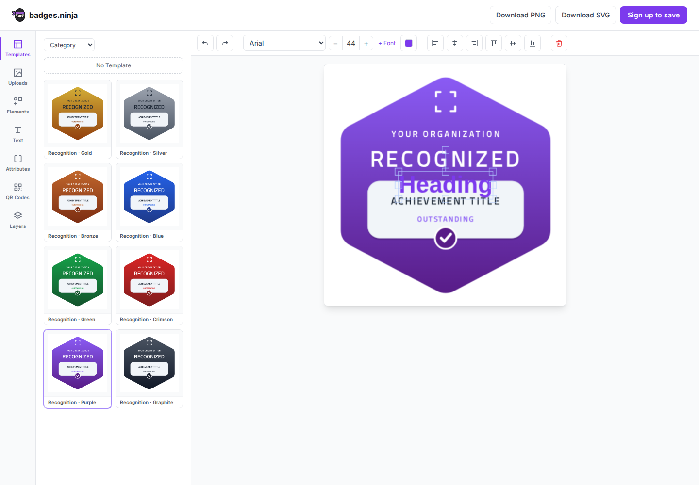 The finished badge, ready to download or sign up to save