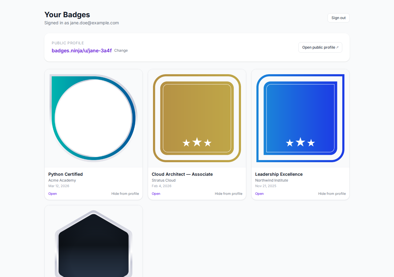 Recipient portal badge wall